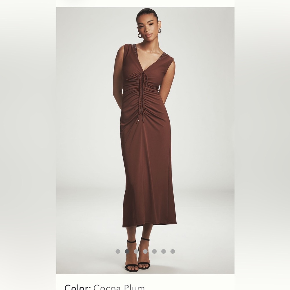 Maeve studded Ruched midi Maxi Dress - cocoa brown 2x NWT